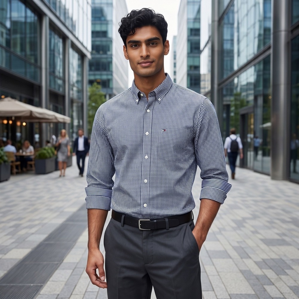 Tommy Hilfiger Shirt Mens S Blue Gingham Custom Fit Cotton